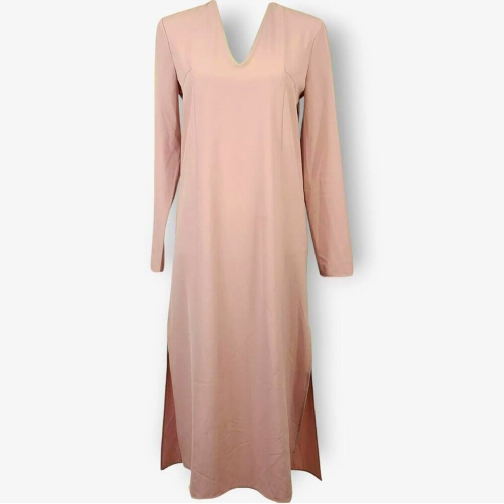 Free People V-Neck Long-Sleeved Blush Pink Long Dress w/ Side Slits